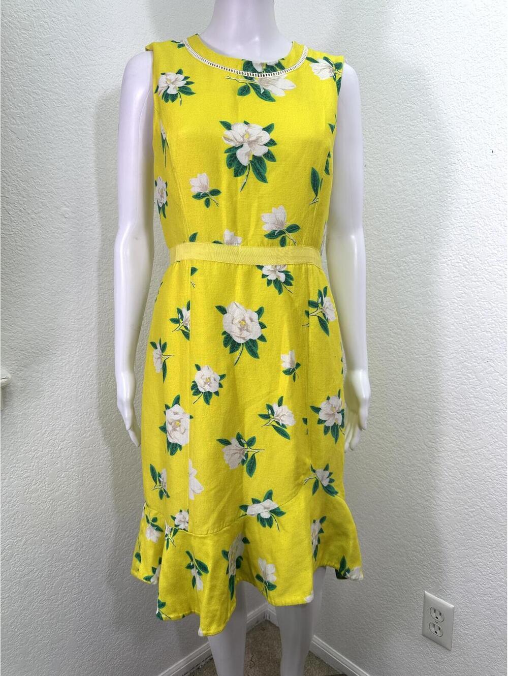 Sz 8 Draper James Silk Blend Yellow Magnolia Ruffle Shift Celebrity Worn On TV
